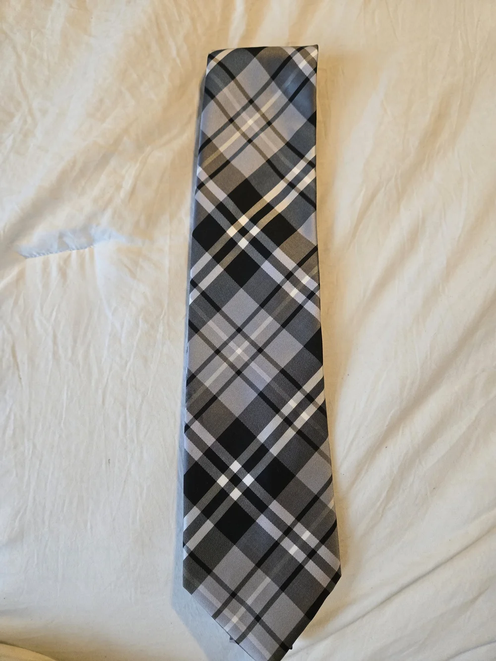 Vesuvio Napoli Italy Men's Tie Black White Gray Geometric Plaid 60